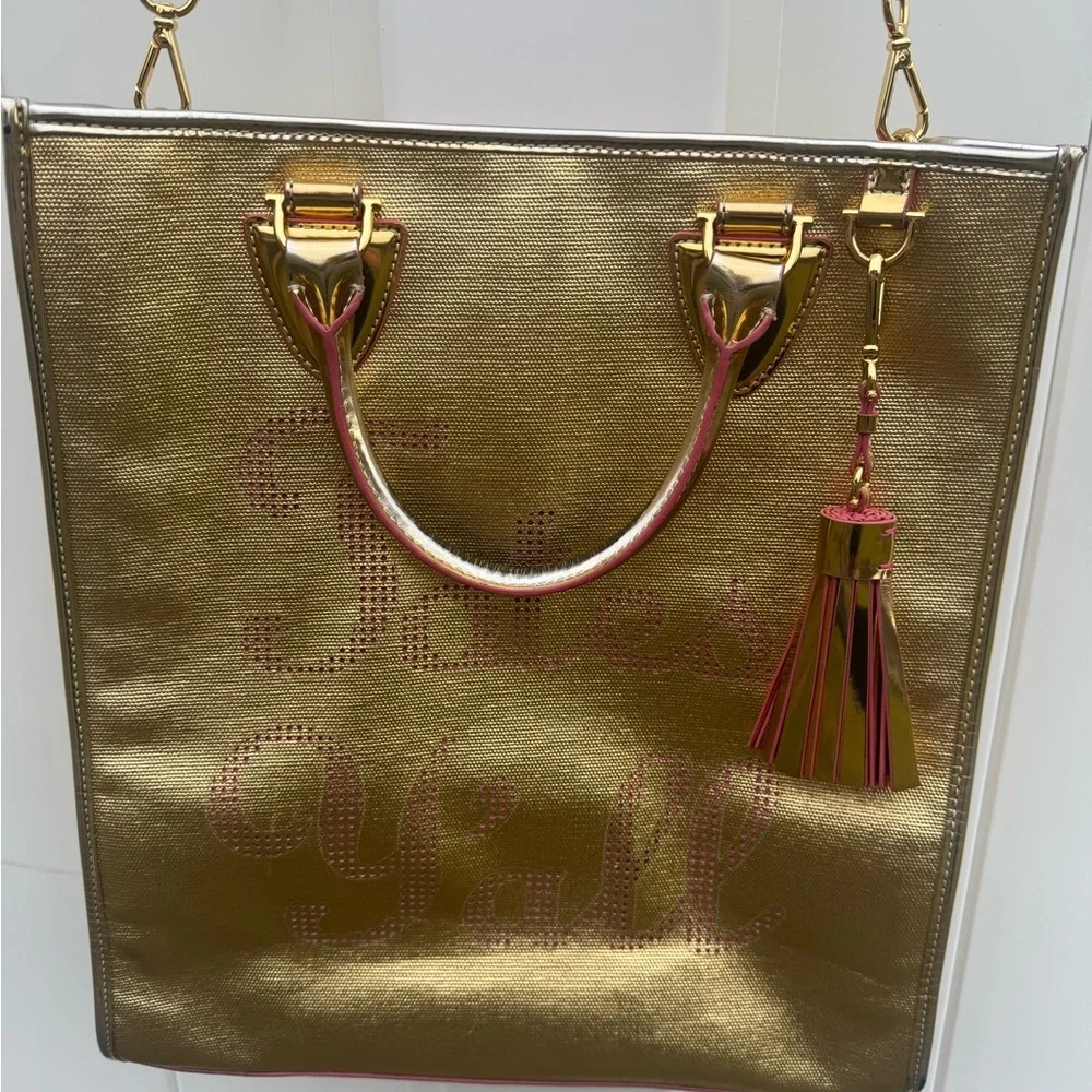 Draper James Metallic Gold "Totes Y'all" Owen Tote Bag Purse - Picture 1 of 17